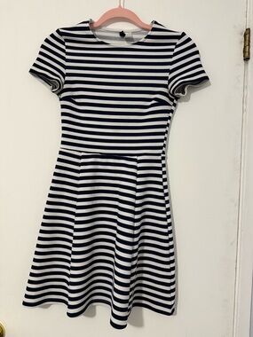 Divided Navy and White Striped Fit-and-Flare Mini Dress